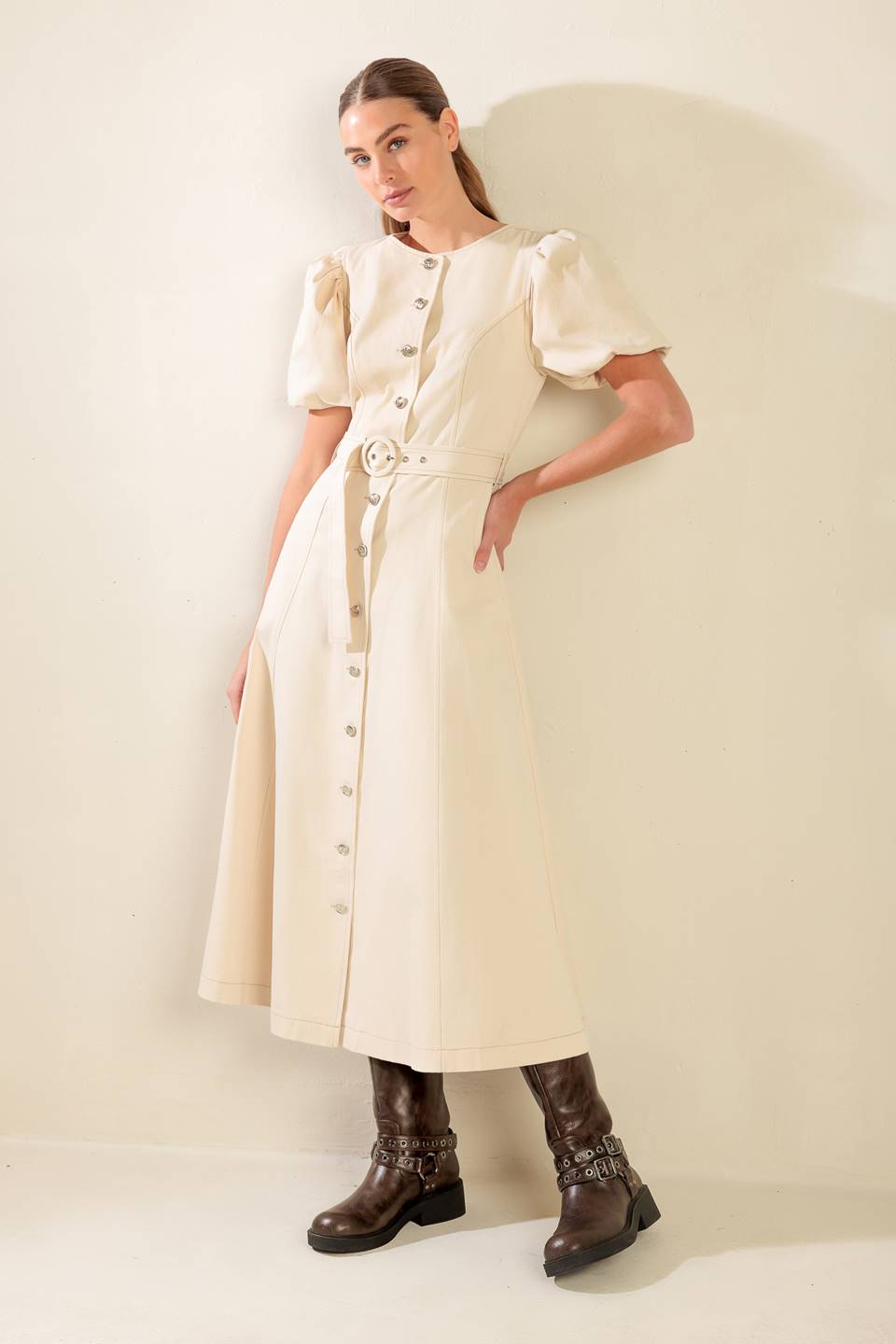 CAPTURED BY THE NIGHT TWILL MIDI DRESS Flying Tomato